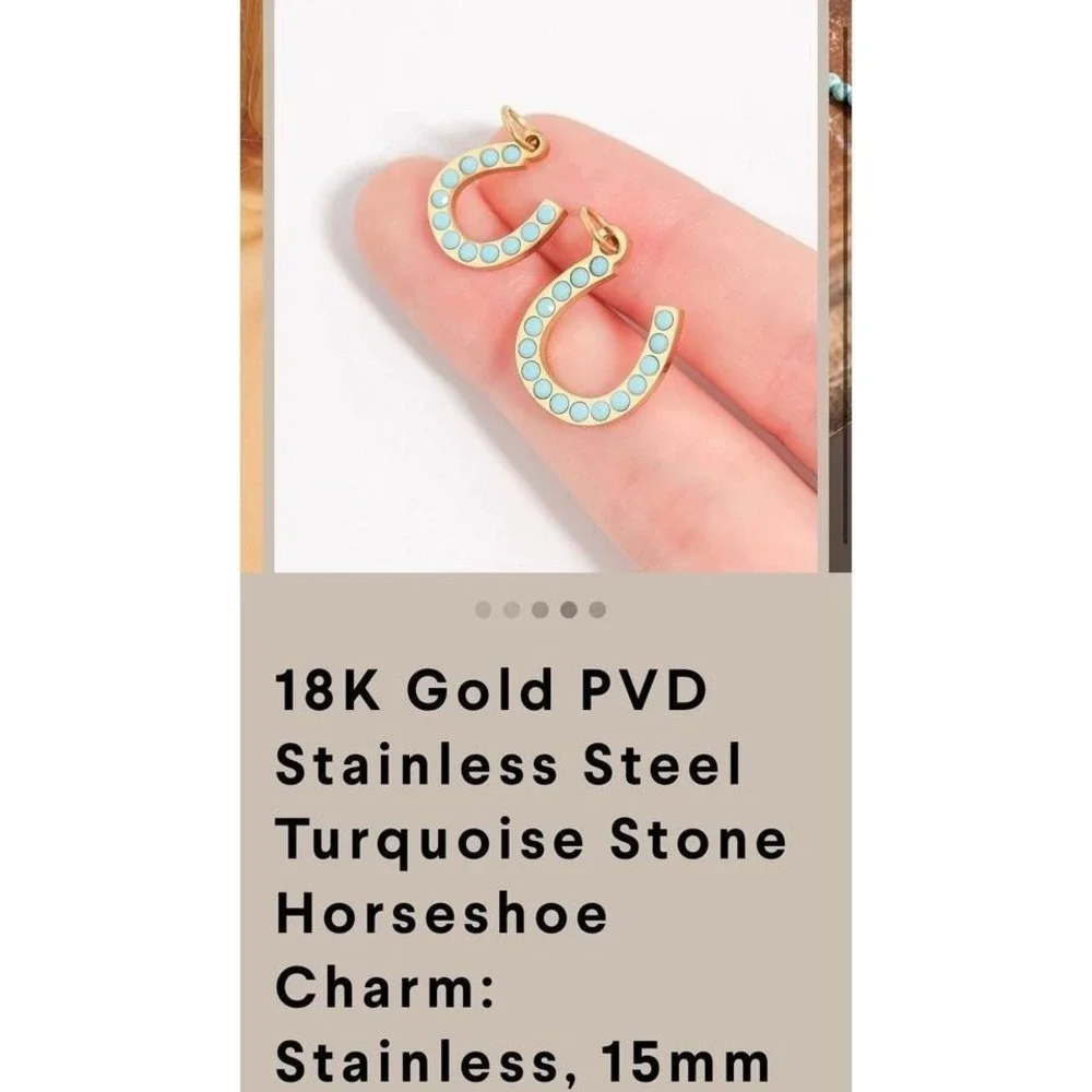 18K‎ Gold PVD Stainless Steel Turquoise Stone Horseshoe Charm 15mm NEW